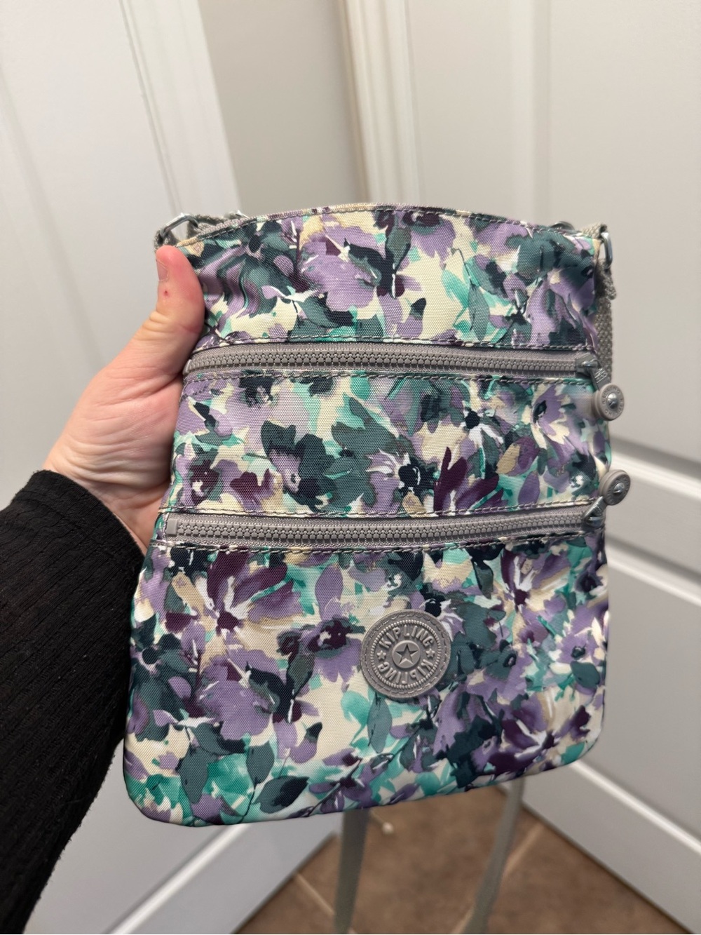 Kipling Floral Crossbody Bag in Purple and Teal Accents